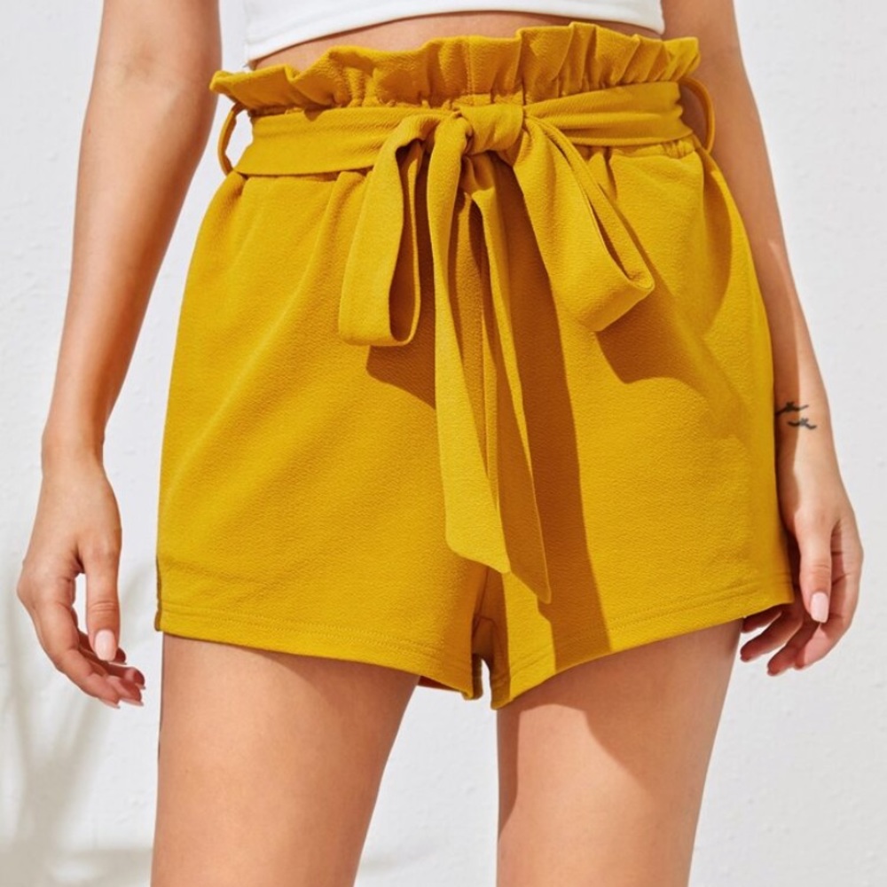Ruffle Trim Self Tie Waist Shorts